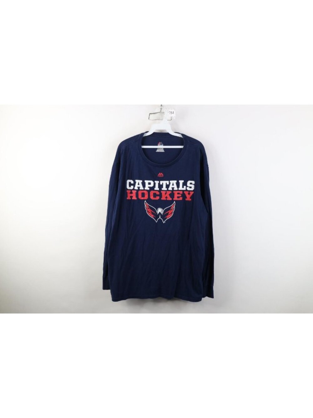 Vintage Majestic Mens 2XL Faded Washington Capitals Hockey Long Sleeve T-Shirt